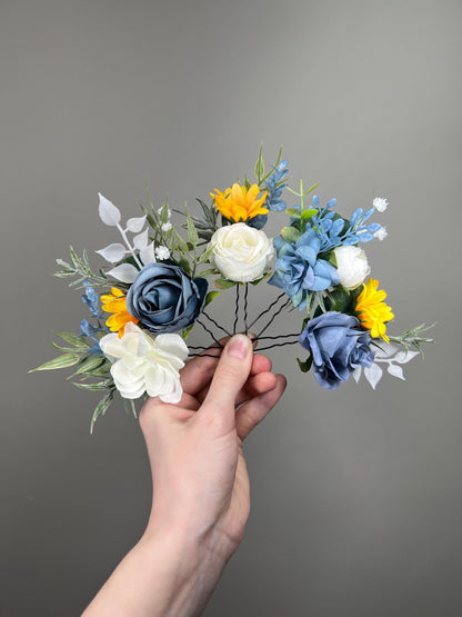 Sunflower Comb Floral Dusty Blue Wedding Head Piece Hair Comb Sunflower Bridal Blue Hair Clip Accessories Blue Hair Comb Artificial Flower
