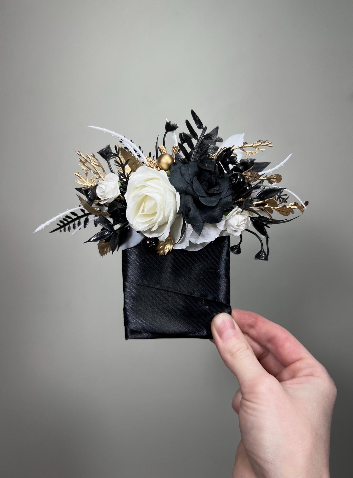 Black White Pocket Boutonniere Wedding Groom Square Boutonnière Black Gold Gothic Groomsmen Men Accessory Prom Artificial Flowers