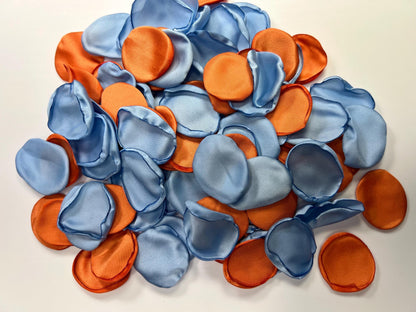 Blue Orange Petals Wedding Decor Flower Girl Petals Dusty Blue Sky Burnt Orange Wedding Aisle Decor Flower Petals Satin Terracotta Ceremony