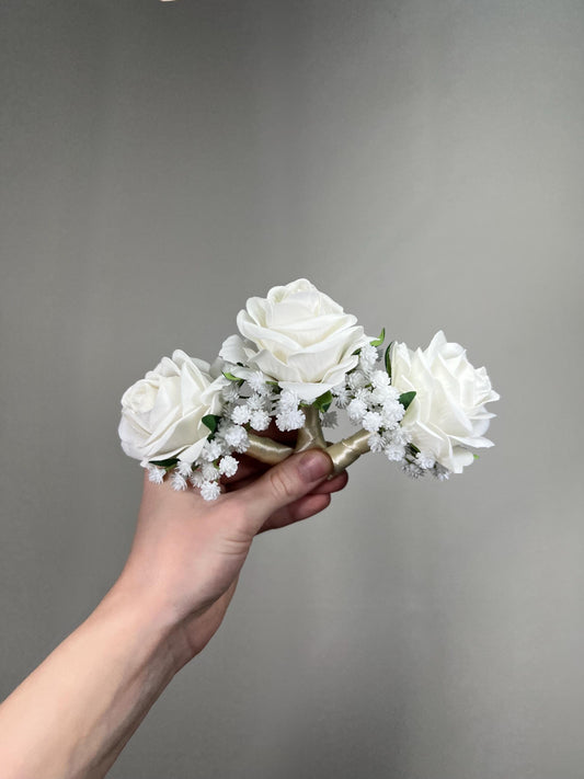 White Boutonniere Wedding Groom Boutonnière Baby Breath White Rose Groomsmen Rustic Boutonnières Prom Ivory Classic Artificial Flowers