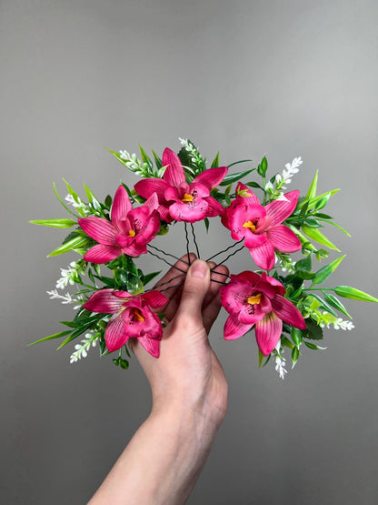 Hot Pink Hair Pin Orhcid Wedding Hair Accessories Tropical Beach Fuchsia Orhcid Bridal Bridesmaids Hair Pin Artiticial Flowers Reddit