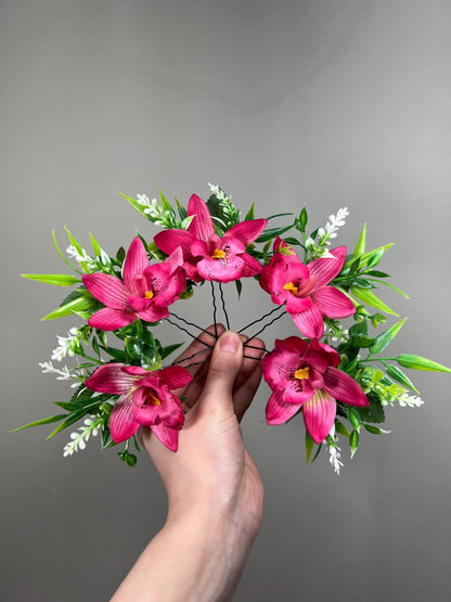 Hot Pink Hair Pin Orhcid Wedding Hair Accessories Tropical Beach Fuchsia Orhcid Bridal Bridesmaids Hair Pin Artiticial Flowers Reddit