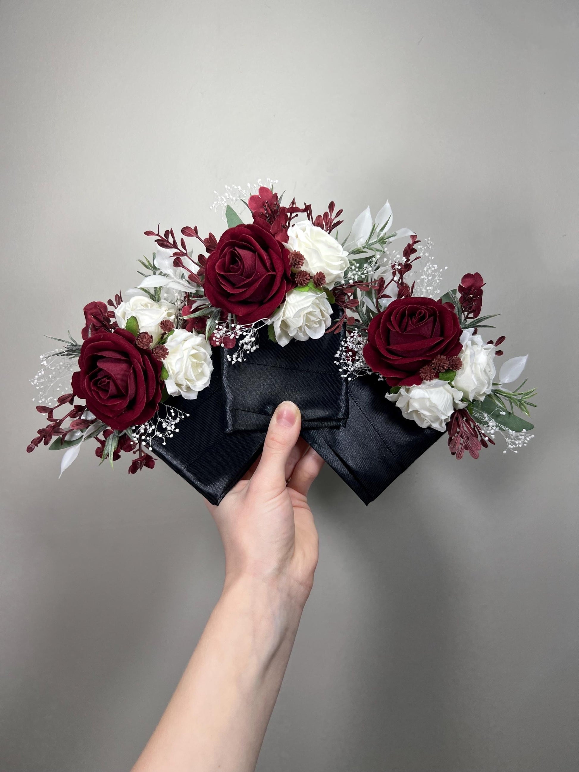 Burgundy White Pocket Boutonniere Wedding Groom Wine Red Ivory Wintwr Square Boutonnière Groomsmen Maroon Baby Breath Artificial Flowers