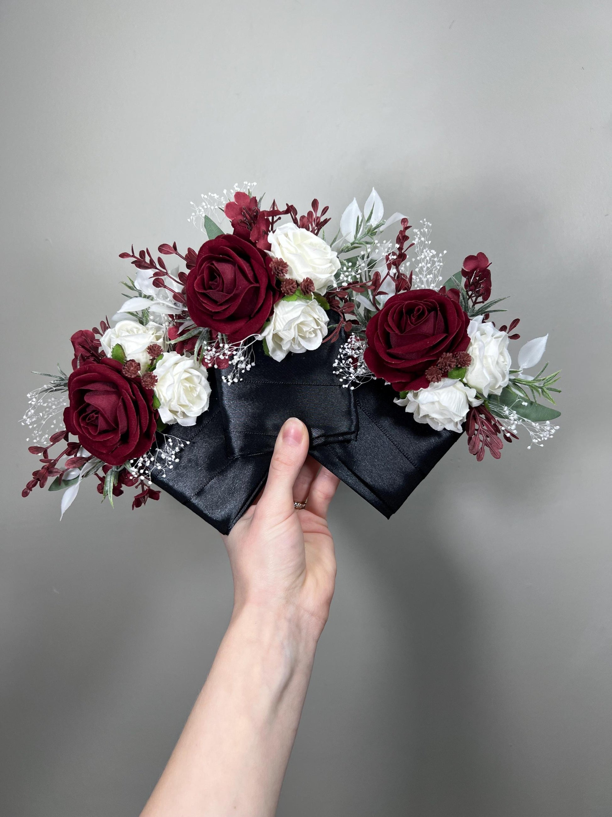 Burgundy White Pocket Boutonniere Wedding Groom Wine Red Ivory Wintwr Square Boutonnière Groomsmen Maroon Baby Breath Artificial Flowers