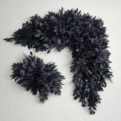 Black Bouquet Wedding Dark Purple Bridal Wedding Gothic Bouquet Black Decor Purple Black Bridesmaids Bouquet Plum Artificial Flower