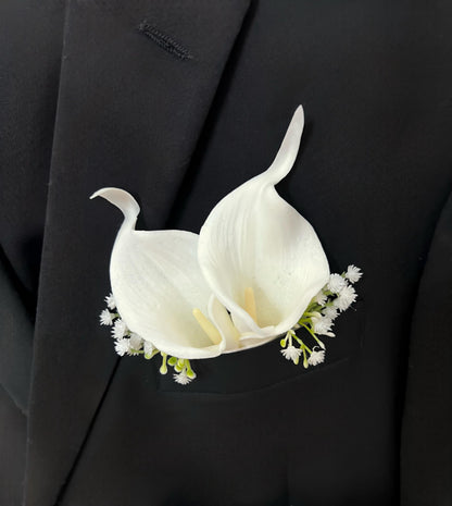Calla Boutonniere White Wedding Groom White Boutonnières Groomsmen Calla Lily Artificial Flowers Boutonnière Baby Breath White