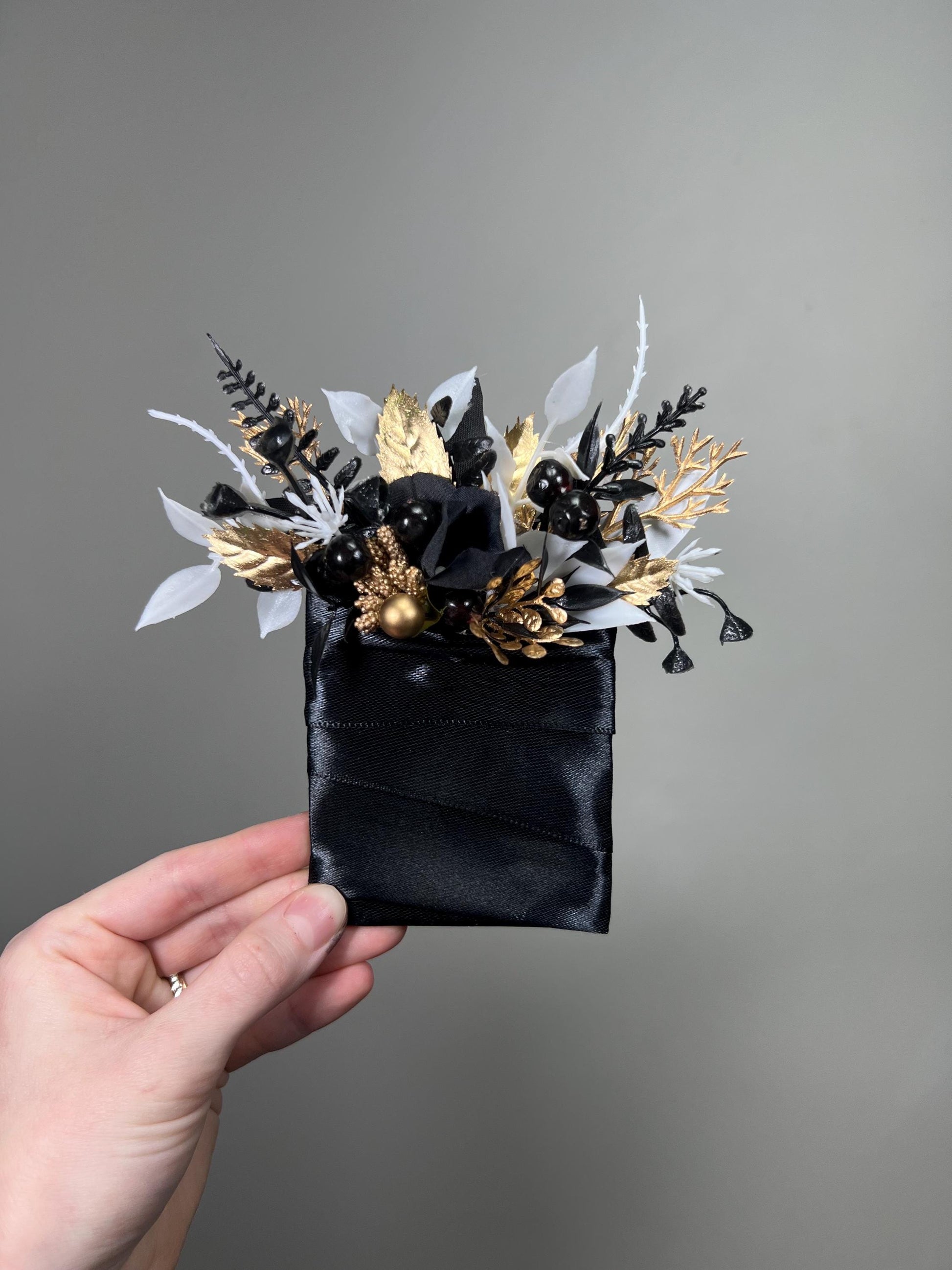 Black Gold White Pocket Boutonniere Wedding Groom Square Boutonnière Black Gothic Groomsmen Men Accessory Prom Artificial Flowers
