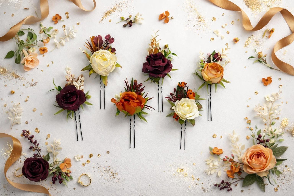Burgundy Rust White Hair Pin Wedding Terracotta Hair Pin Wine Red Floral Hairpiece Ivory Burnt Orange Maroon Hair Accessories Artificial