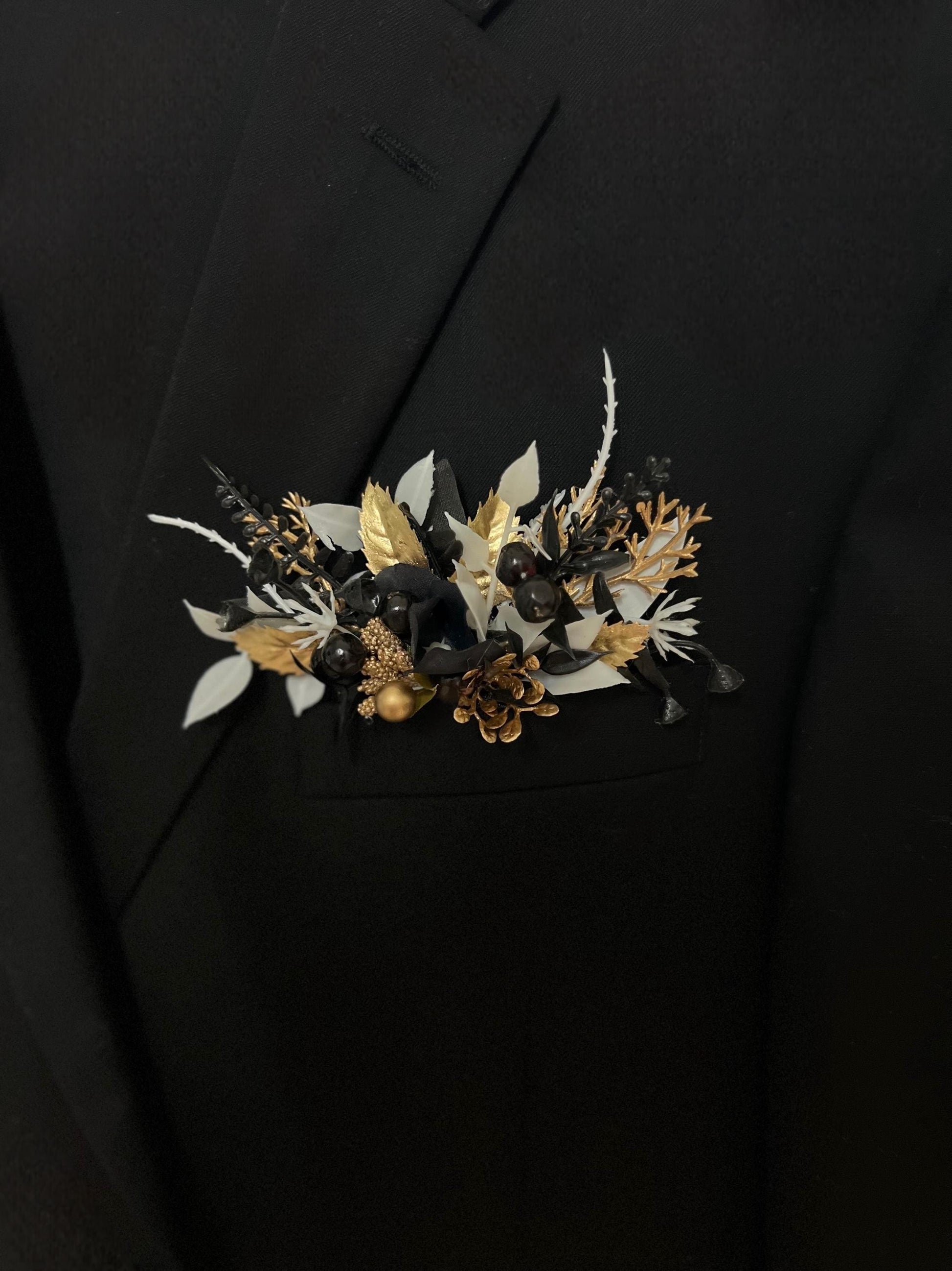 Black White Bouquet Wedding Bridal Gothic Bouquet Cascade Black Gold White Bridesmaids Cascading Bouquet Halloween Artificial Flowers