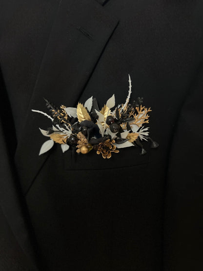 Black White Bouquet Wedding Bridal Gothic Bouquet Cascade Black Gold White Bridesmaids Cascading Bouquet Halloween Artificial Flowers