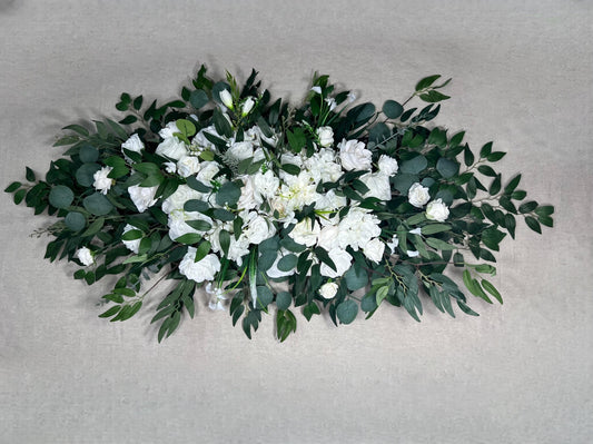 White Arch Arrangement Wedding Ivory Arbor Arrangement Eucalyptus Greenery Artificial Backdrop Flowers Baby Breath White Roses Peony Dahlia