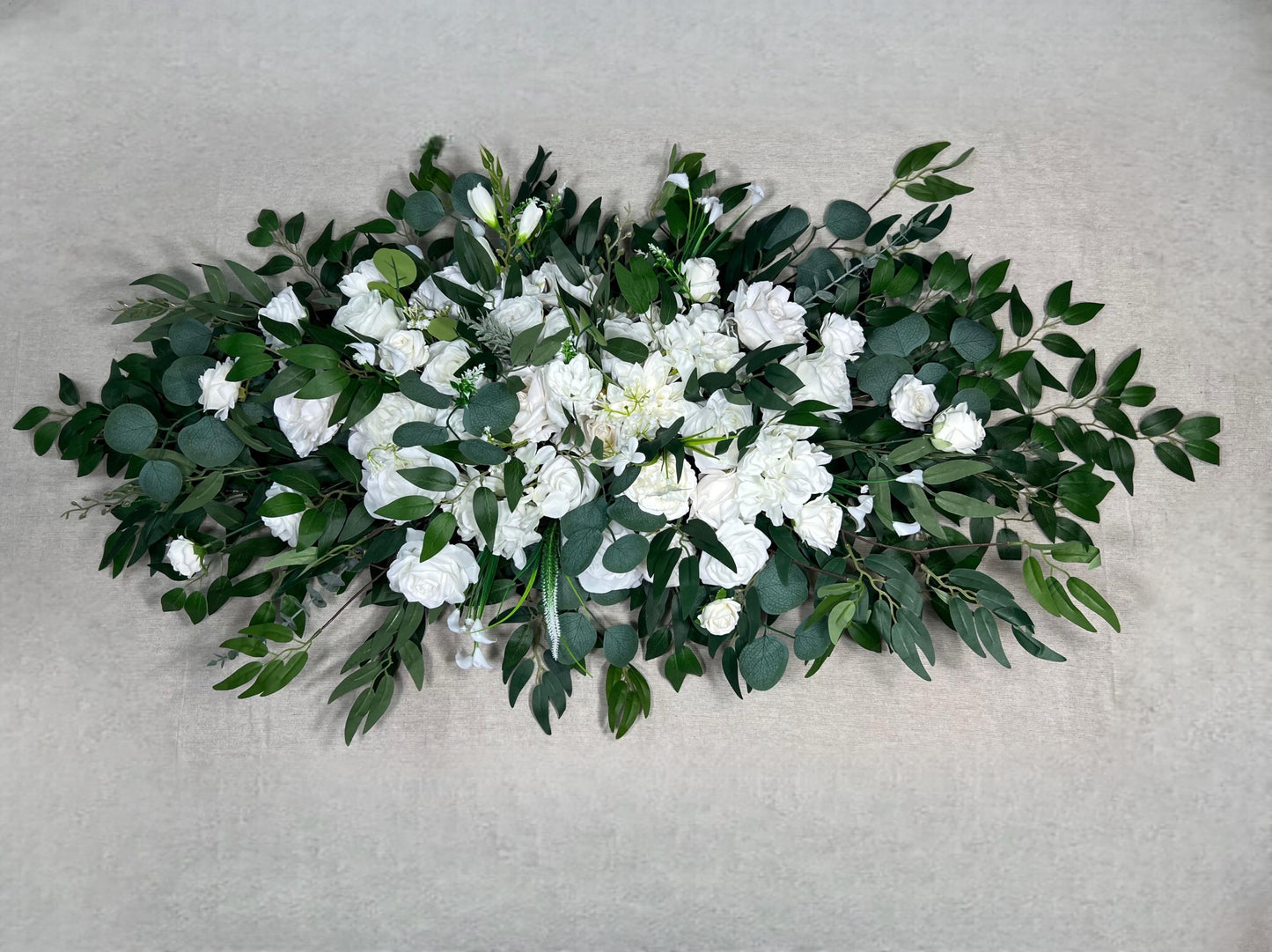 White Arch Arrangement Wedding Ivory Arbor Arrangement Eucalyptus Greenery Artificial Backdrop Flowers Baby Breath White Roses Peony Dahlia
