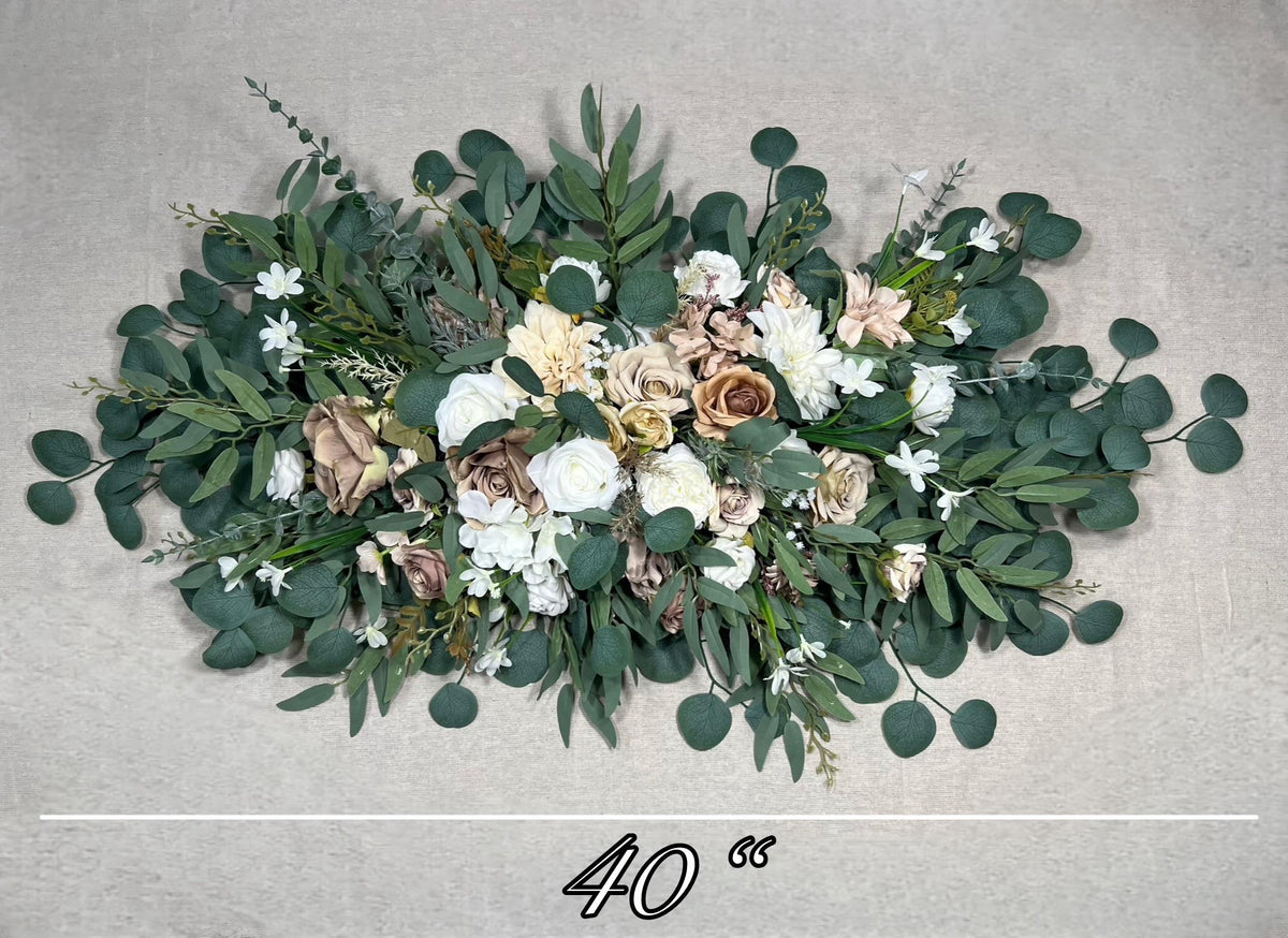 White Taupe Arch Arrangements Wedding Ivory Soft Brown Arbor Arrangements Eucalyptus Sage Green Beige Neutral Earthy Tones Artificial Flower