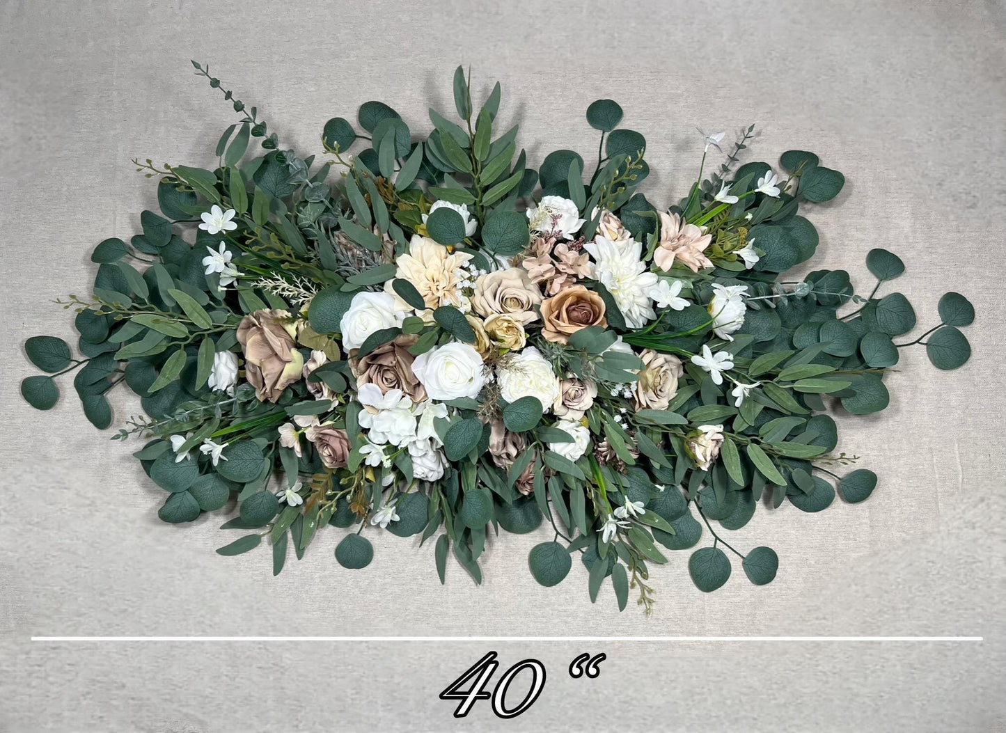 White Taupe Arch Arrangements Wedding Ivory Soft Brown Arbor Arrangements Eucalyptus Sage Green Beige Neutral Earthy Tones Artificial Flower