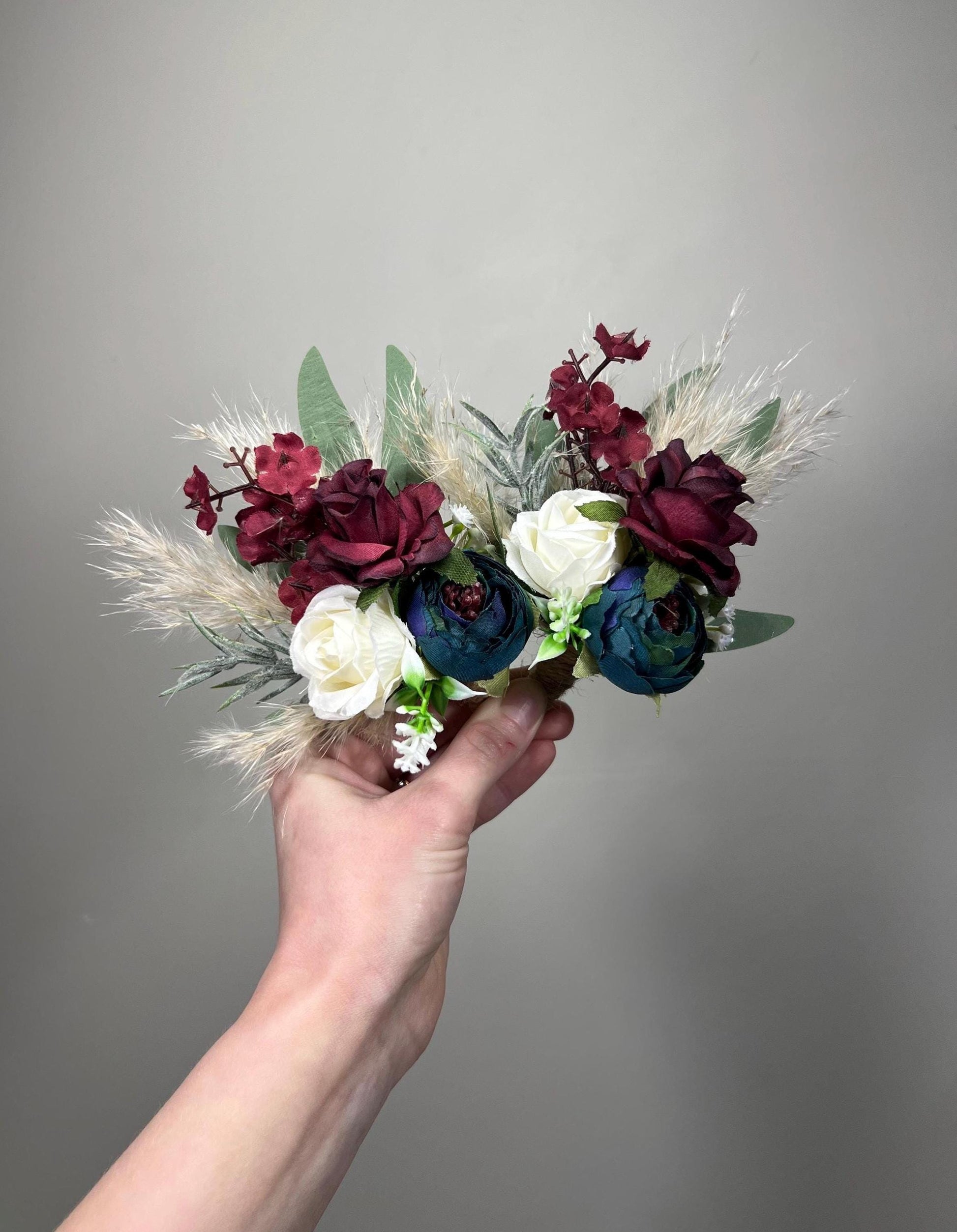 Teal Burgundy Hair Pin Wedding Hair Accessories Teal Blue Wine Red Baby Breath Bridal Hair Pins Bridesmaids Dark Teal Artiricial Flowers