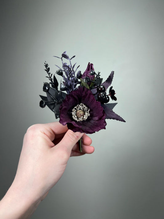 Black Plum Boutonniere Wedding Groom Black Dark Purple Pin Boutonniere Gothic Groomsmen Poppy Moody Artificial Flowers Lapel Men Accessories