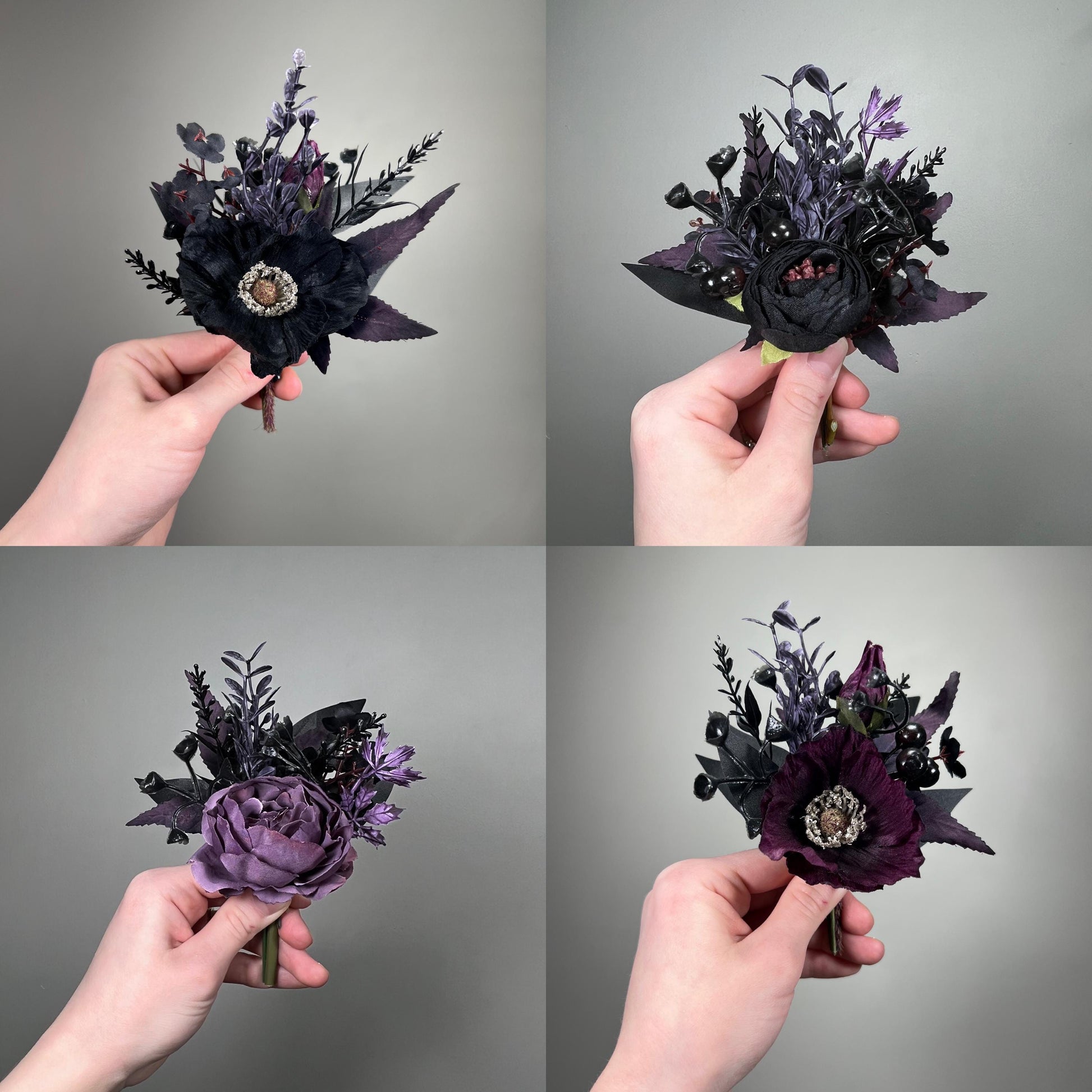 Black Plum Boutonniere Wedding Groom Black Dark Purple Pin Boutonniere Gothic Groomsmen Poppy Moody Artificial Flowers Lapel Men Accessories