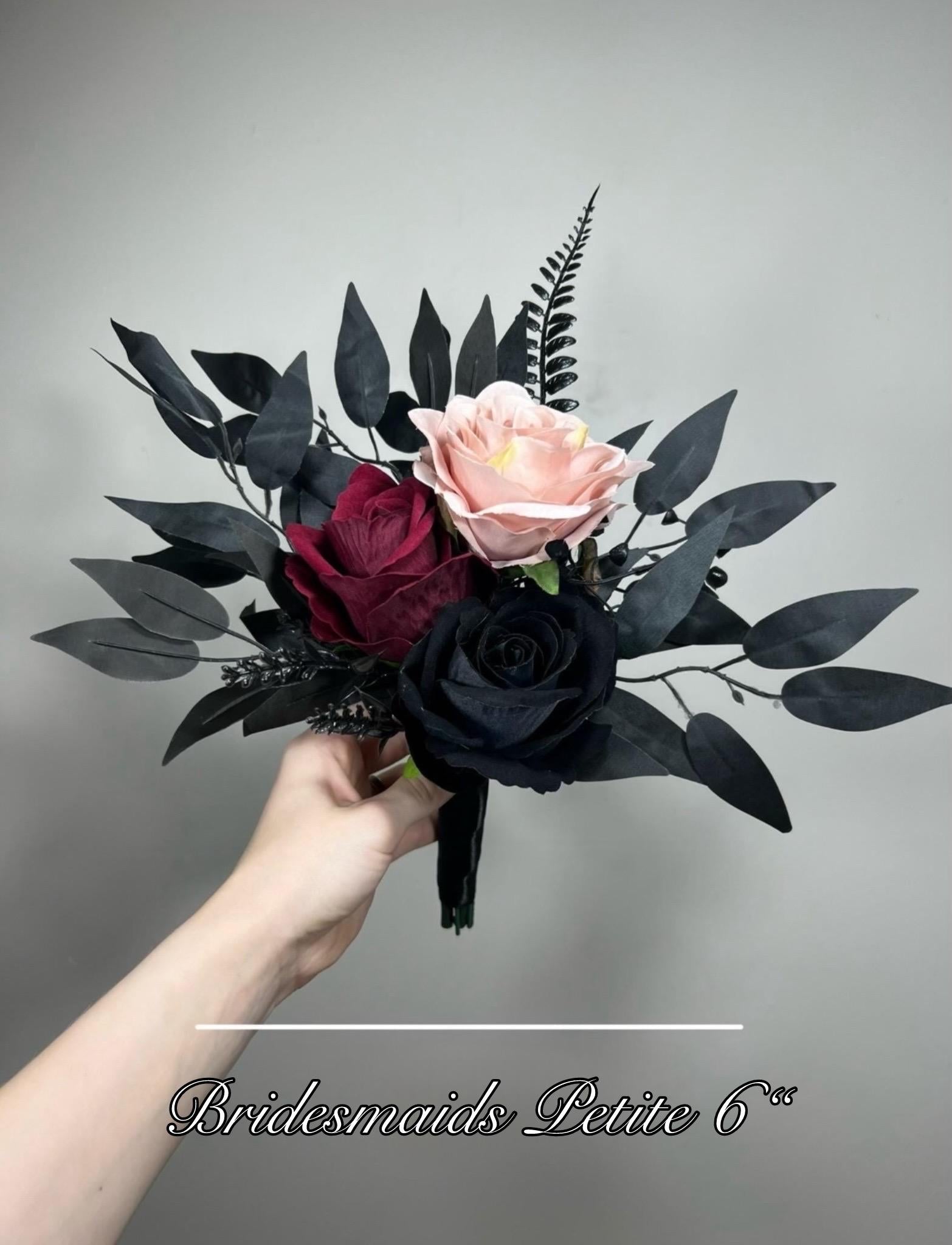 Wedding Bouquet Black Burgundy Gothic Bridal Dusty Rose Halloween Bouquet Black Bridesmaids Bouquet Black Burgundy Artificial Flower
