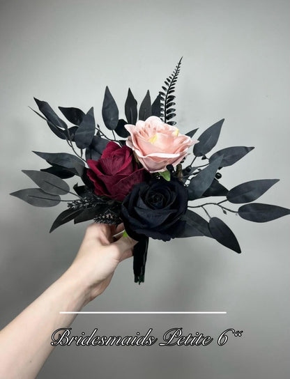 Wedding Bouquet Black Burgundy Gothic Bridal Dusty Rose Halloween Bouquet Black Bridesmaids Bouquet Black Burgundy Artificial Flower