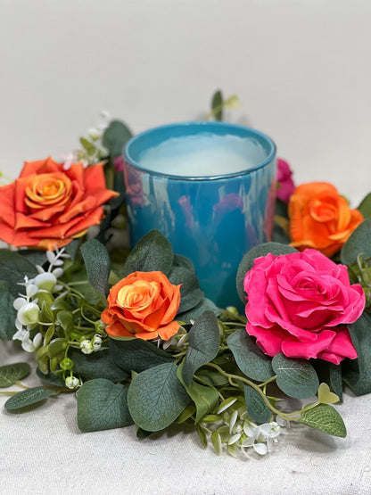 Wreath Centerpiece Wedding Hot Pink Orange Eucalyptus Candle Garland Wreath Lantern Ring Greenery Sage Green Fuchsia Burnt Orange Artificial