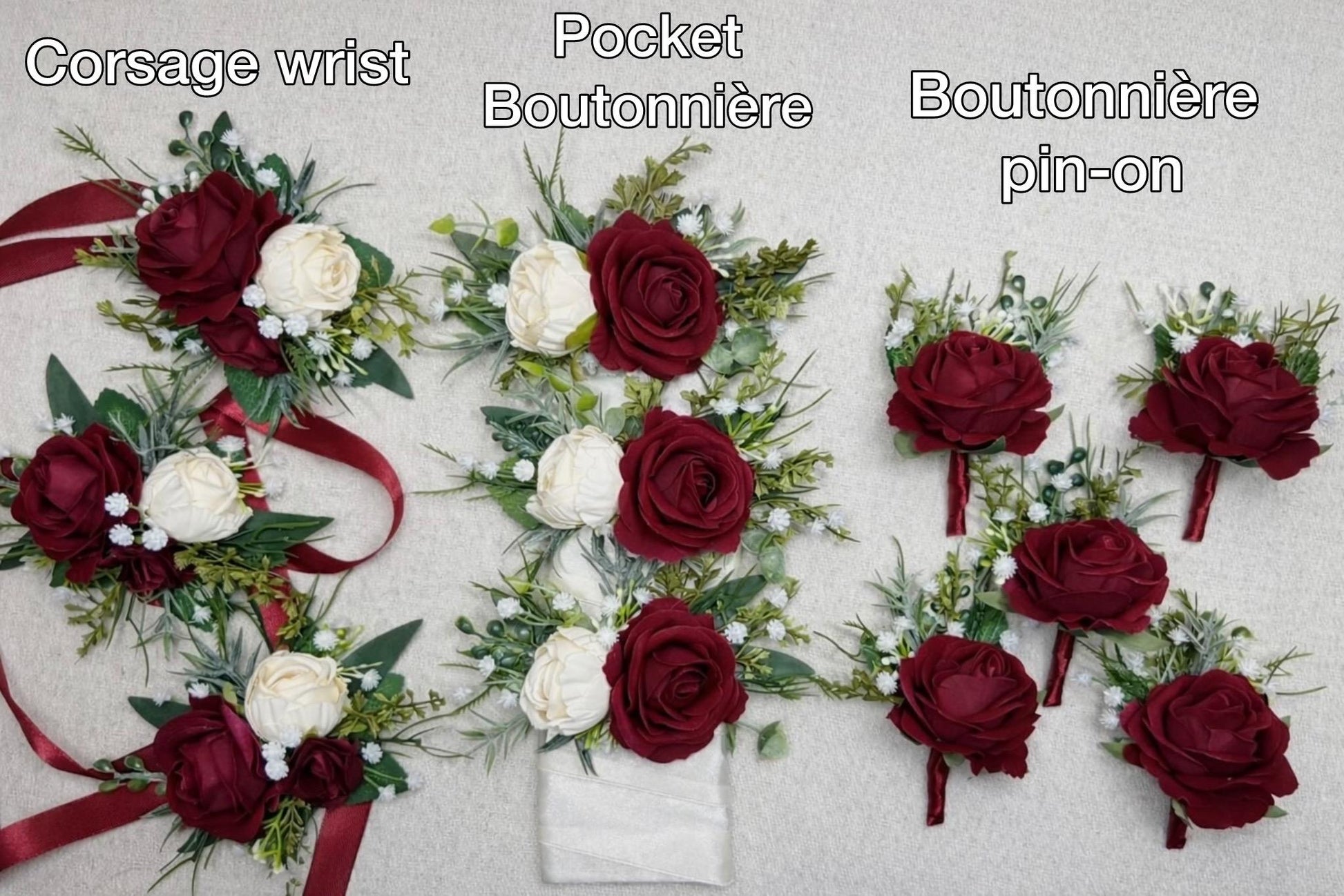 Burgundy Pocket Boutonniere Wedding Ivory Groom Square Boutonnière Cream Wine Red Rose Eucalyptus Baby Breath Groomsmen Men Accessories