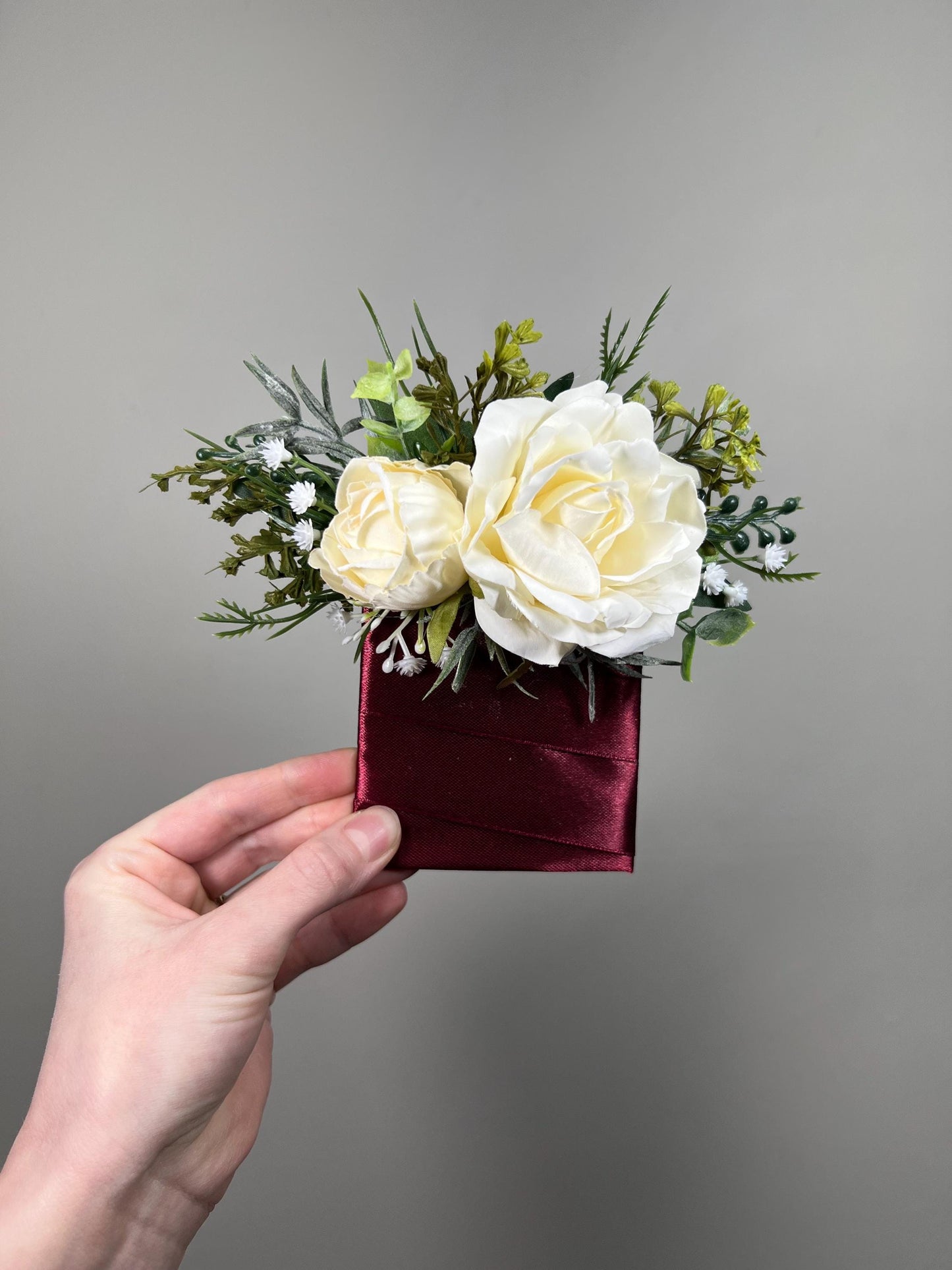 Ivory Pocket Boutonnière Wedding Rustic Groom Champagne Square Boutonnière Groomsmen Eucalyptus Greenery Cream Off White Artificial Flower