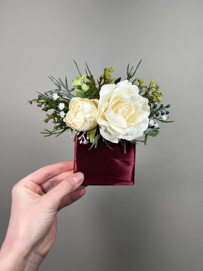 Ivory Pocket Boutonnière Wedding Rustic Groom Champagne Square Boutonnière Groomsmen Eucalyptus Greenery Cream Off White Artificial Flower