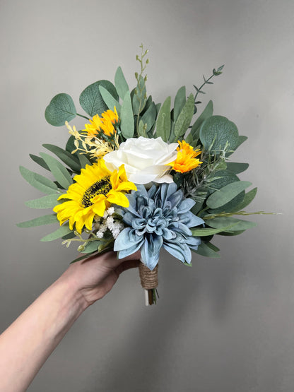 Sunflower Dusty Blue Bouquet Wedding Sunflower Bridal Bouquet Dusty Blue Yellow Sunflowers Bridesmaids Bouquet Dusty Blue Sunflower White