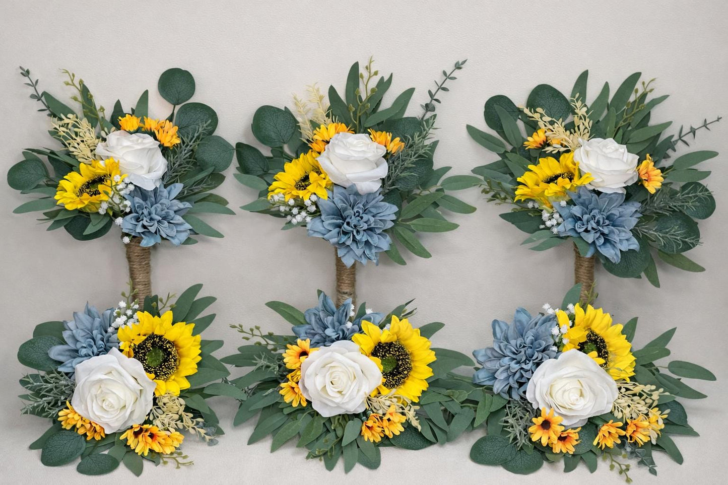 Sunflower Dusty Blue Bouquet Wedding Sunflower Bridal Bouquet Dusty Blue Yellow Sunflowers Bridesmaids Bouquet Dusty Blue Sunflower White