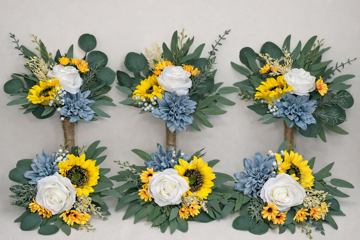 Sunflower Dusty Blue Bouquet Wedding Sunflower Bridal Bouquet Dusty Blue Yellow Sunflowers Bridesmaids Bouquet Dusty Blue Sunflower White