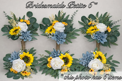 Sunflower Dusty Blue Bouquet Wedding Sunflower Bridal Bouquet Dusty Blue Yellow Sunflowers Bridesmaids Bouquet Dusty Blue Sunflower White