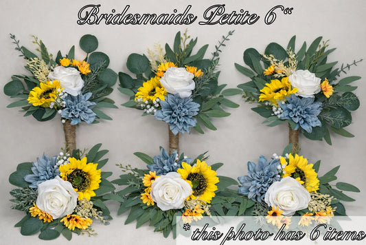 Sunflower Bouquet Bridal White Sunflower Bouquet Dusty Blue Sunflower Bridesmaids Bouquet Blue Sunflower Artificial Flowers