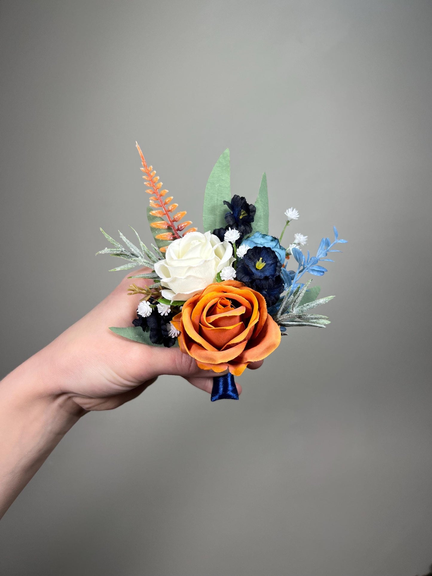 Terracotta Navy Blue White Boutonnière Wedding Groom Burnt Orange Dusty Blue Ivory Groom Men Accessories Prom Lapel Flowers Artificial
