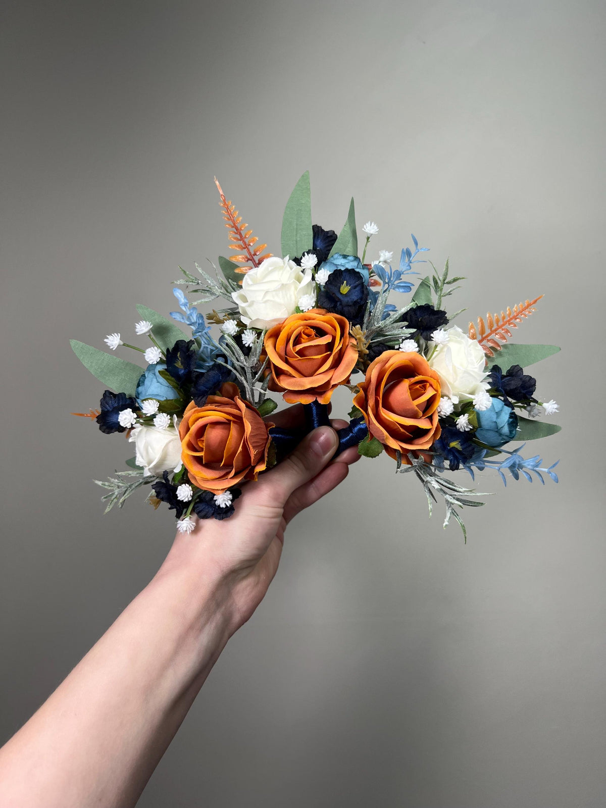 Terracotta Navy Blue Hair Pin Wedding Dusty Blue Burnt Orange Hair Accessories Bridal Rust Baby Breath Eucalyptus Artificial Flowers Reddit