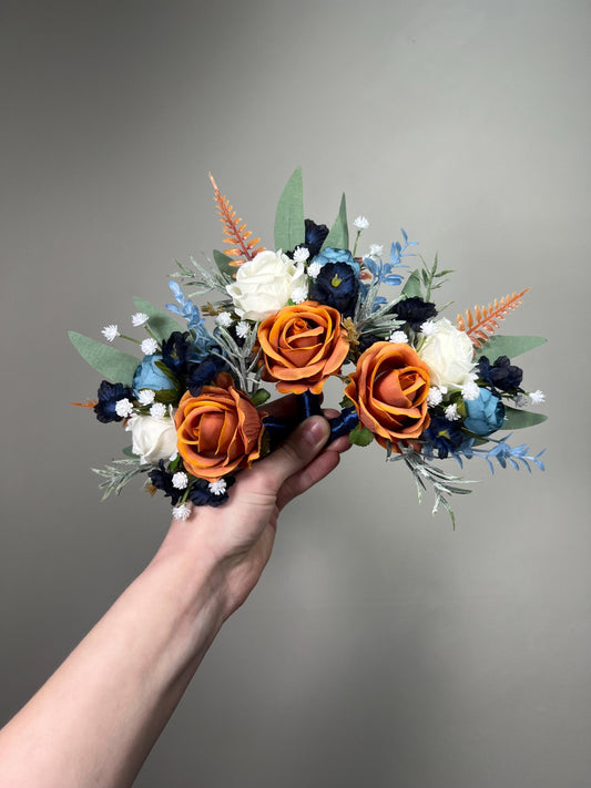 Terracotta Navy Blue Corsage Wedding White Wrist Corsage Burnt Orange Bridesmaids Corsage Prom Rustic Dusty Blue Rust Ivory Artificial