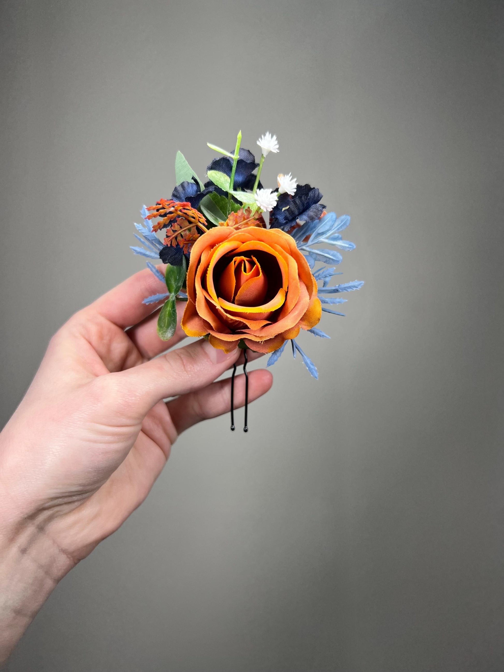 Terracotta Navy Blue Corsage Wedding White Wrist Corsage Burnt Orange Bridesmaids Corsage Prom Rustic Dusty Blue Rust Ivory Artificial