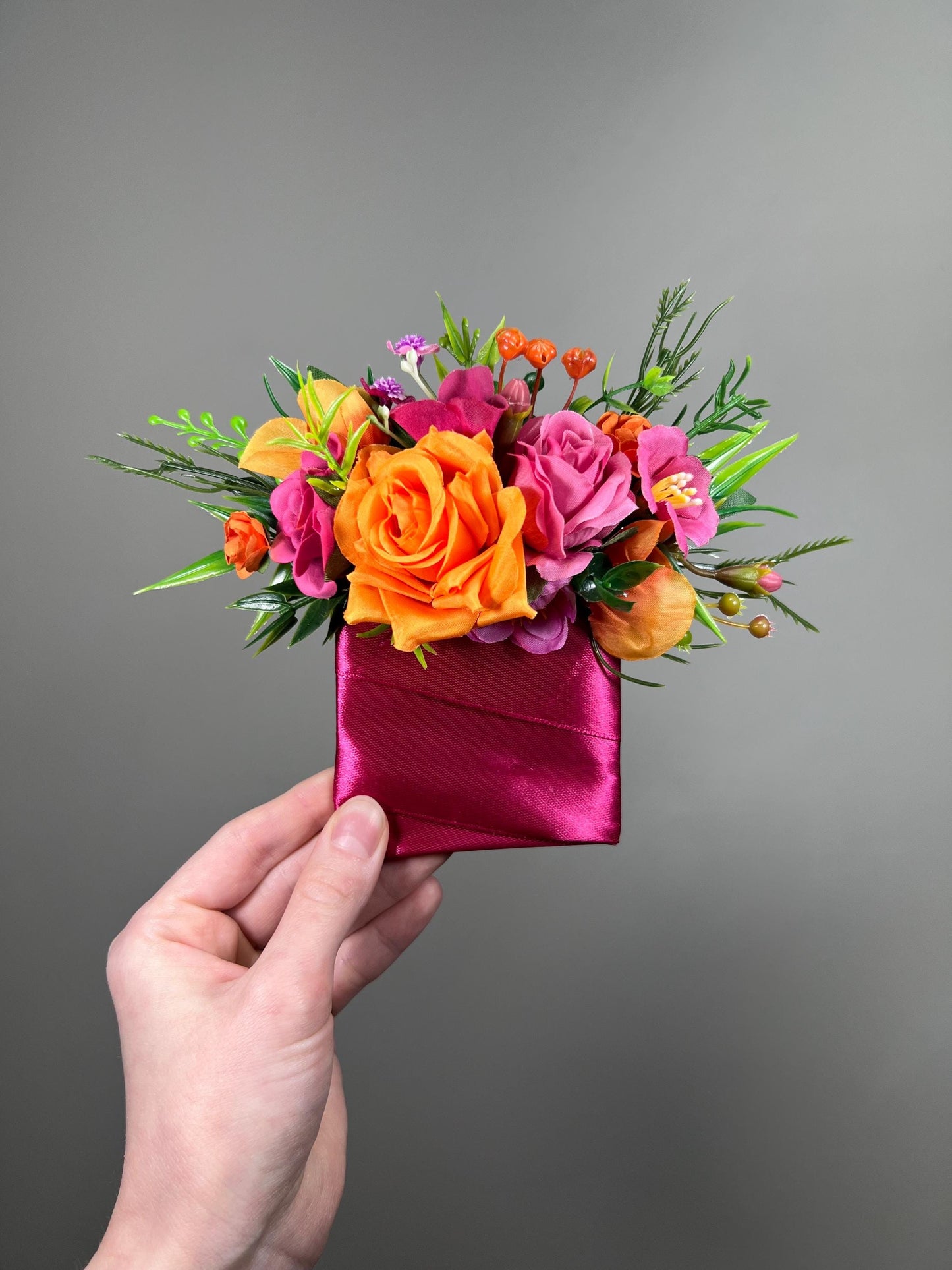Fuchsia Orange Bouquet Bridal Wedding Hot Pink Burnt Orange Bouquet Bridesmaids Magenta Orange Tropical Bouquet Greenery Artificial Flower