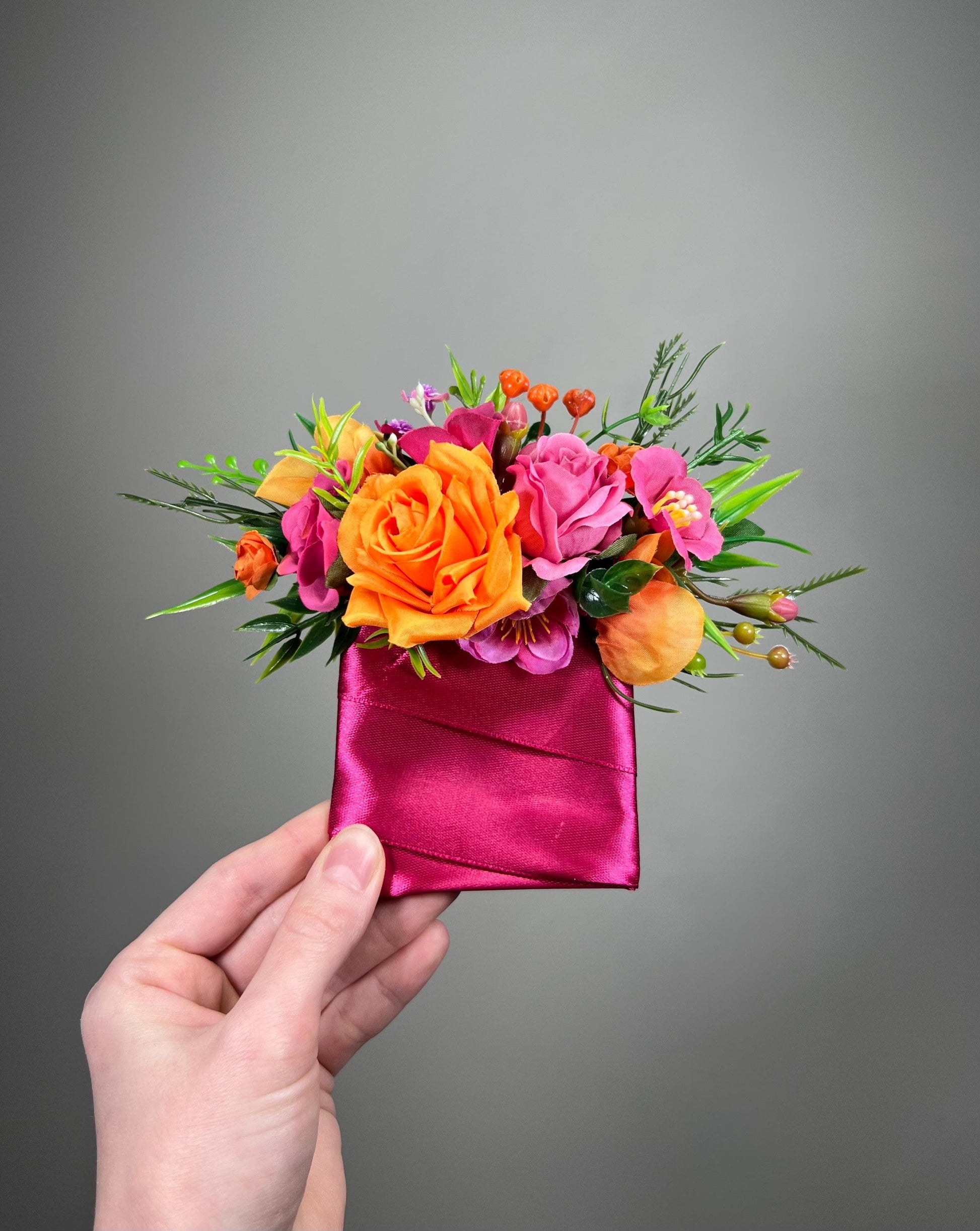 Hot Pink Orange Pocket Boutonnière Wedding Fuchsia Burnt Orange Square Groom Boutonnière Tropical Beach Groomsmen Prom Artificial Flowers