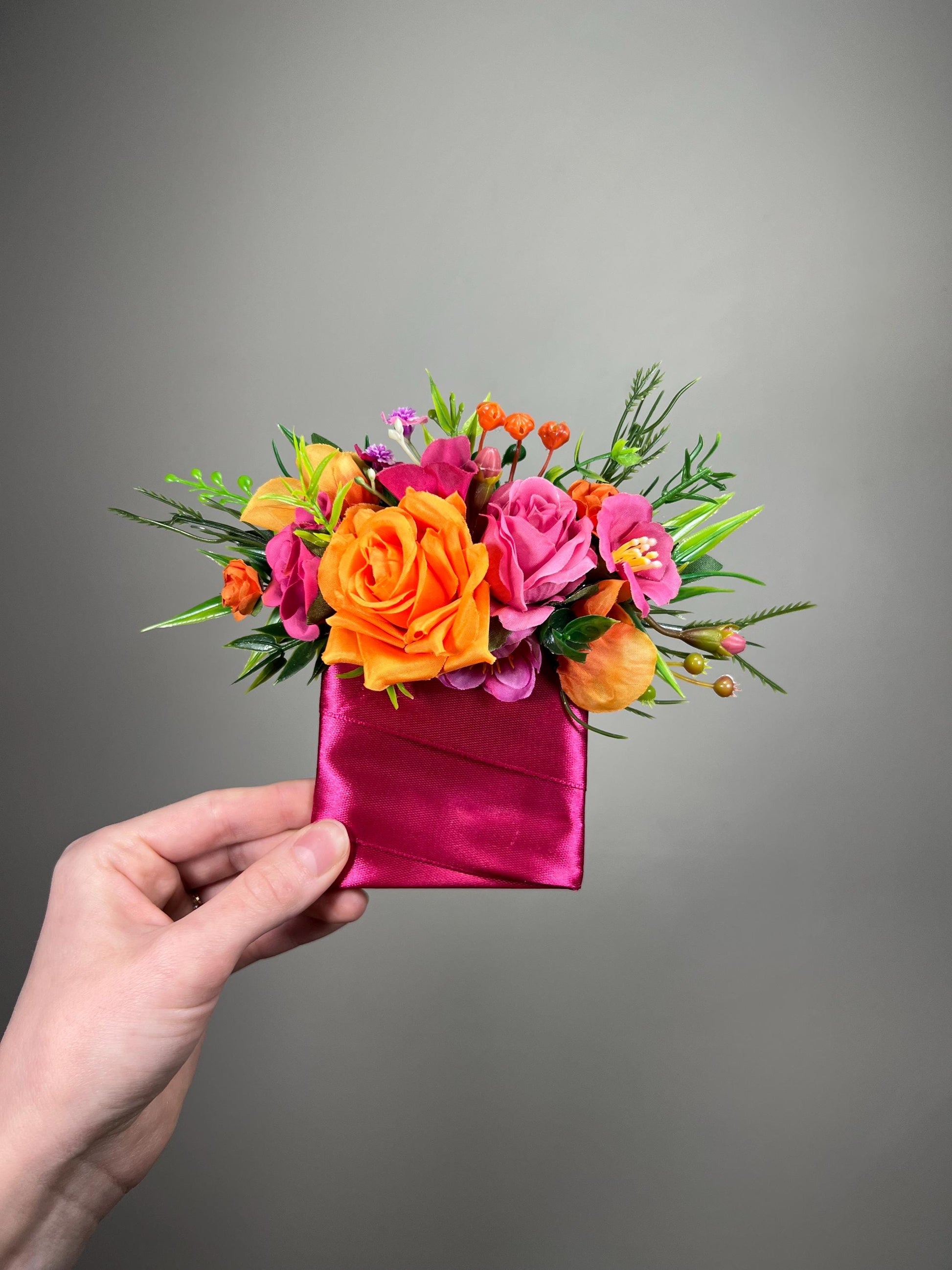 Hot Pink Orange Pocket Boutonnière Wedding Fuchsia Burnt Orange Square Groom Boutonnière Tropical Beach Groomsmen Prom Artificial Flowers