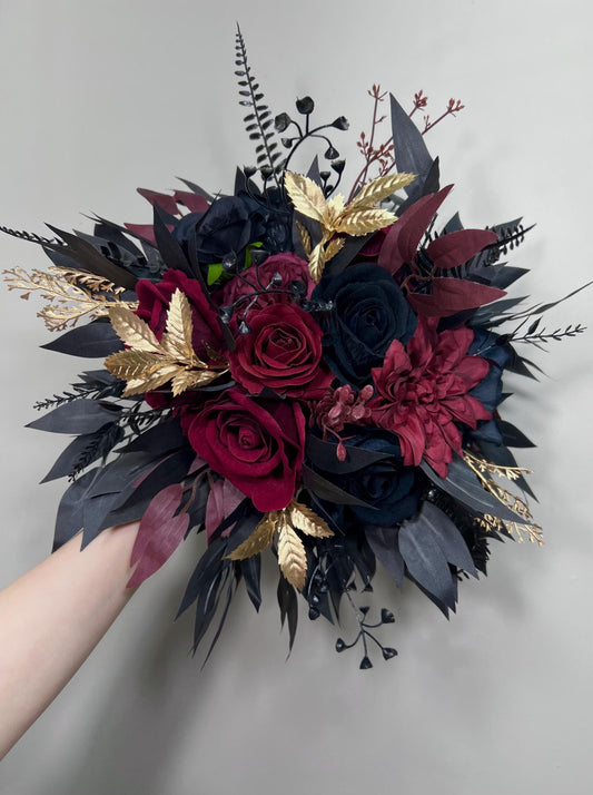 Wedding Bouquet Black Burgundy Bridal Wedding Gothic Halloween Bouquet Black Decor Burgundy Handmade Artificial Flower Bridesmaids Burgundy