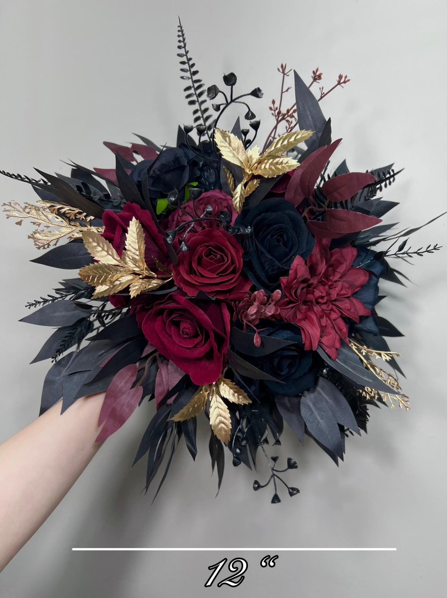 Wedding Bouquet Black Burgundy Bridal Wedding Gothic Gold Halloween Bouquet Black Decor Burgundy Handmade Artificial Flower Bridesmaids