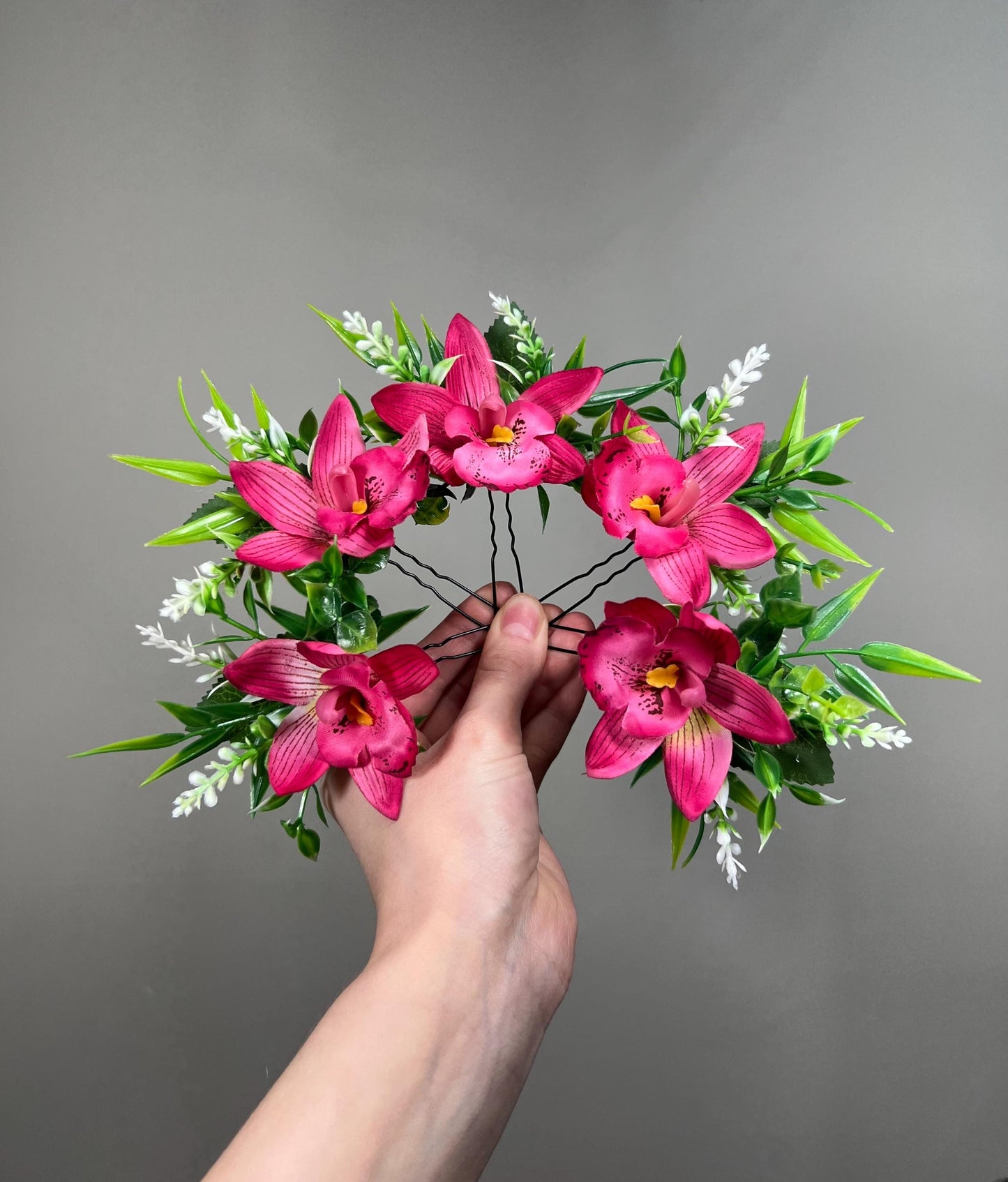 Hot Pink Hair Pin Orhcid Wedding Hair Accessories Tropical Beach Fuchsia Orhcid Bridal Bridesmaids Hair Pin Artiticial Flowers