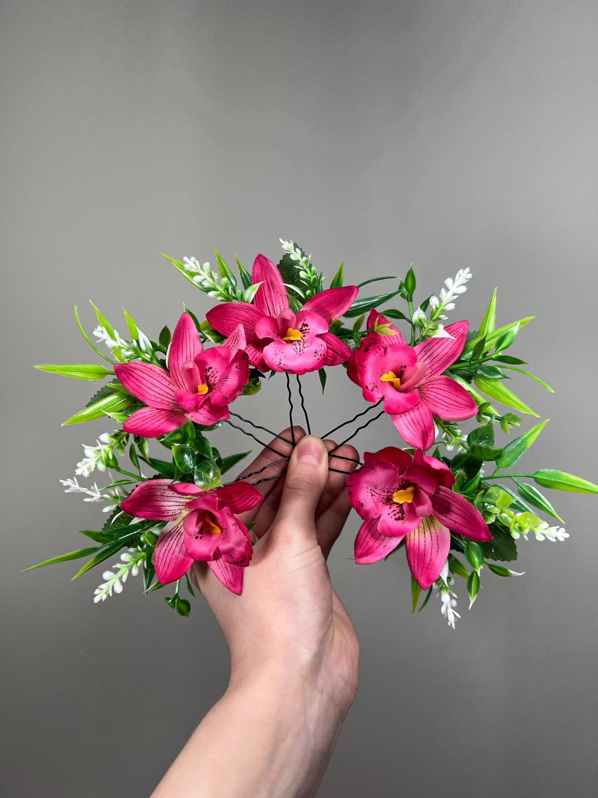 Hot Pink Hair Pin Orhcid Wedding Hair Accessories Tropical Beach Fuchsia Orhcid Bridal Bridesmaids Hair Pin Artiticial Flowers Reddit