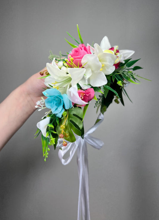 White Tropical Flower Crown Wedding Orchid Hot Pink Turquoise Bridal Headband Fuchsia White Beach Flower Crown Wreath Artificial Flower