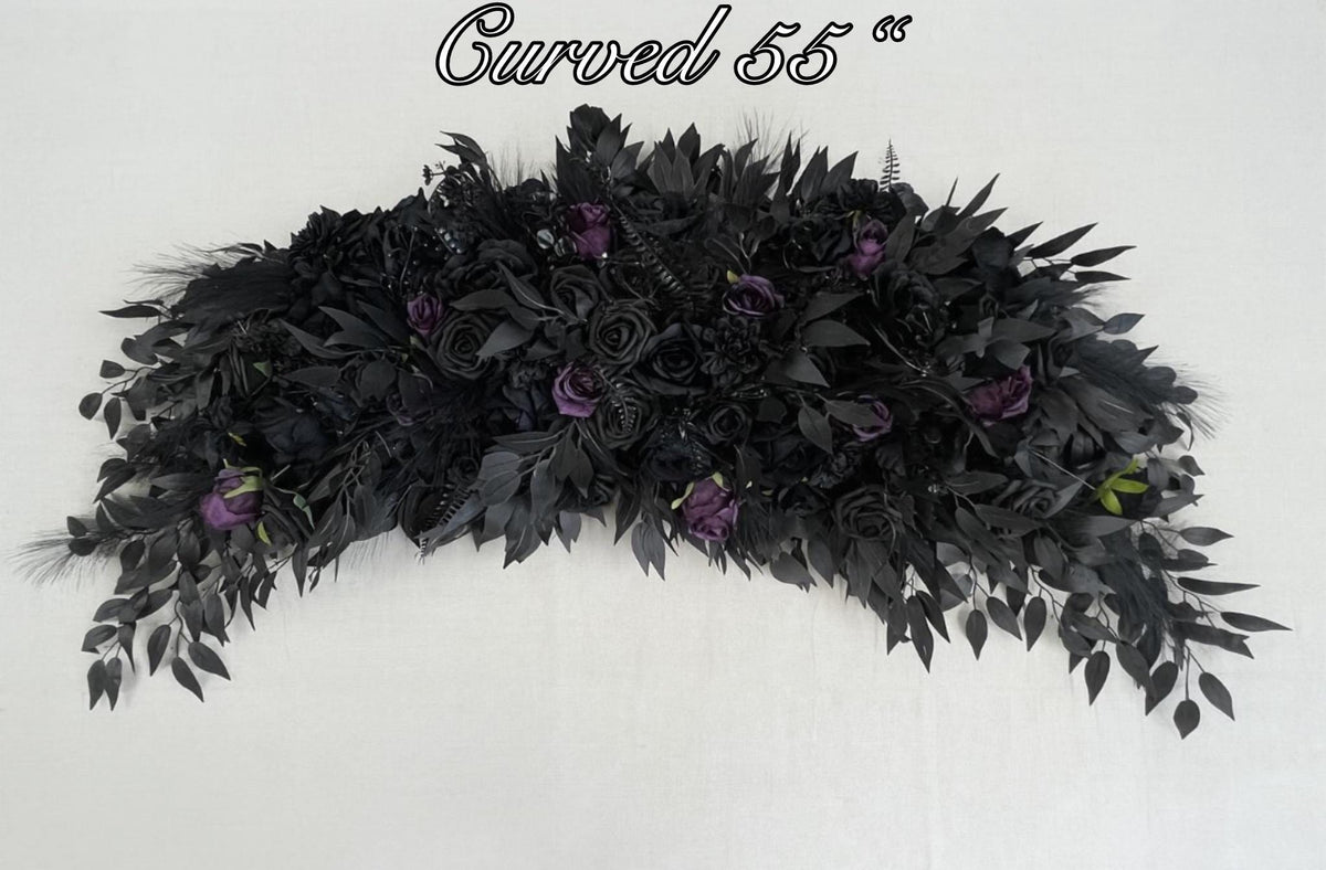 Black Plum Arch Arrangement Curved Wedding Gothic Black Decor Arbor Arrangement Circle Dark Purple Decor Swag Halloween Artificial Flowers