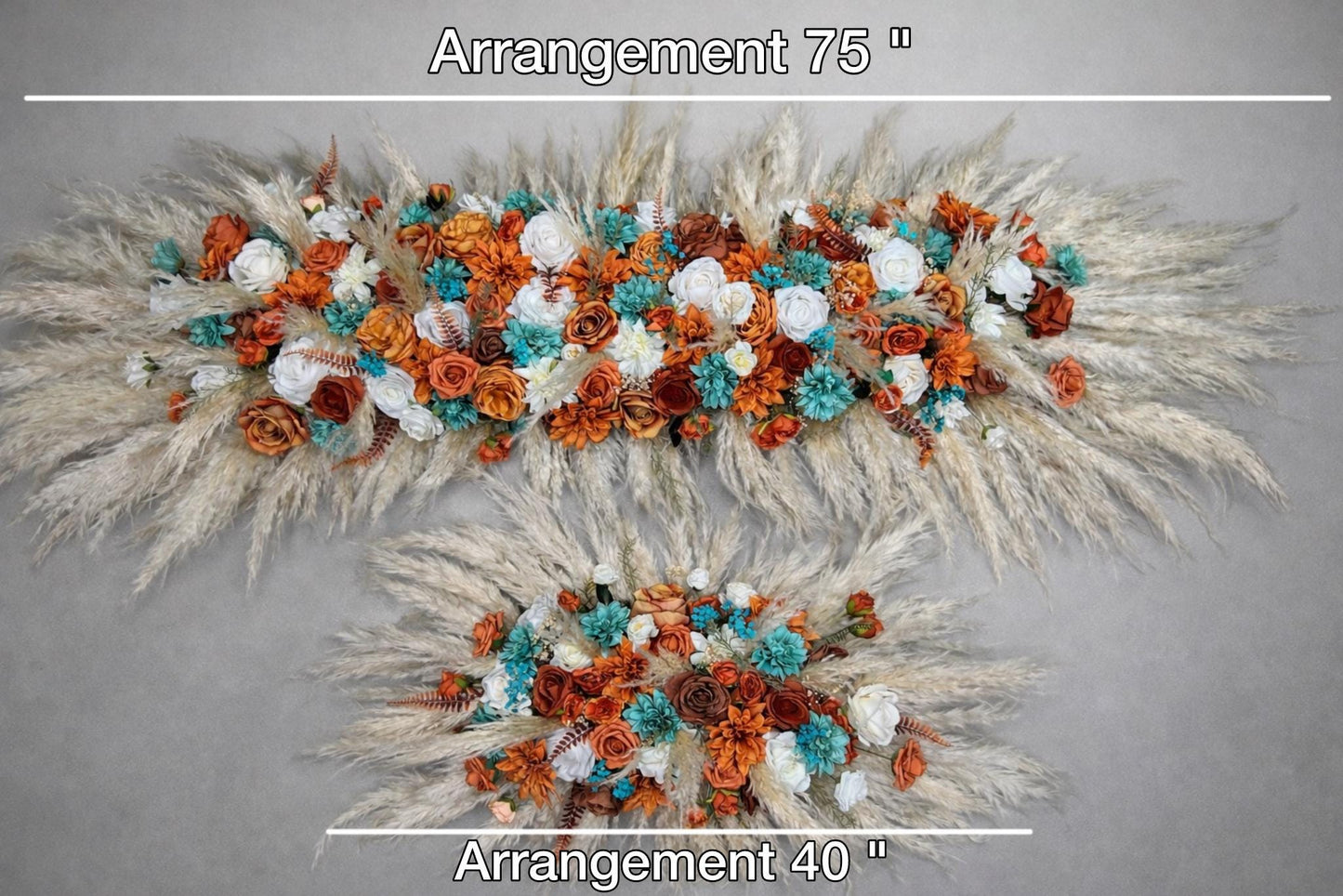 Bridesmaids Bouquet Teal Orange Wedding Boho Turquoise Terracotta Small Bouquet Petite Pampas Grass Rust Baby Breath White Ivory Teal Blue