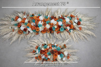 Bridesmaids Bouquet Teal Orange Wedding Boho Turquoise Terracotta Small Bouquet Petite Pampas Grass Rust Baby Breath White Ivory Teal Blue