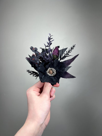 Black Plum Boutonniere Wedding Groom Black Dark Purple Pin Boutonniere Gothic Groomsmen Poppy Moody Artificial Flowers Lapel Men Accessories