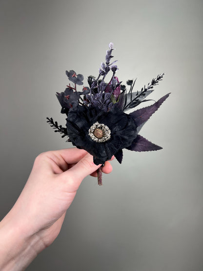 Black Plum Boutonniere Wedding Groom Black Dark Purple Pin Boutonniere Gothic Groomsmen Poppy Moody Artificial Flowers Lapel Men Accessories