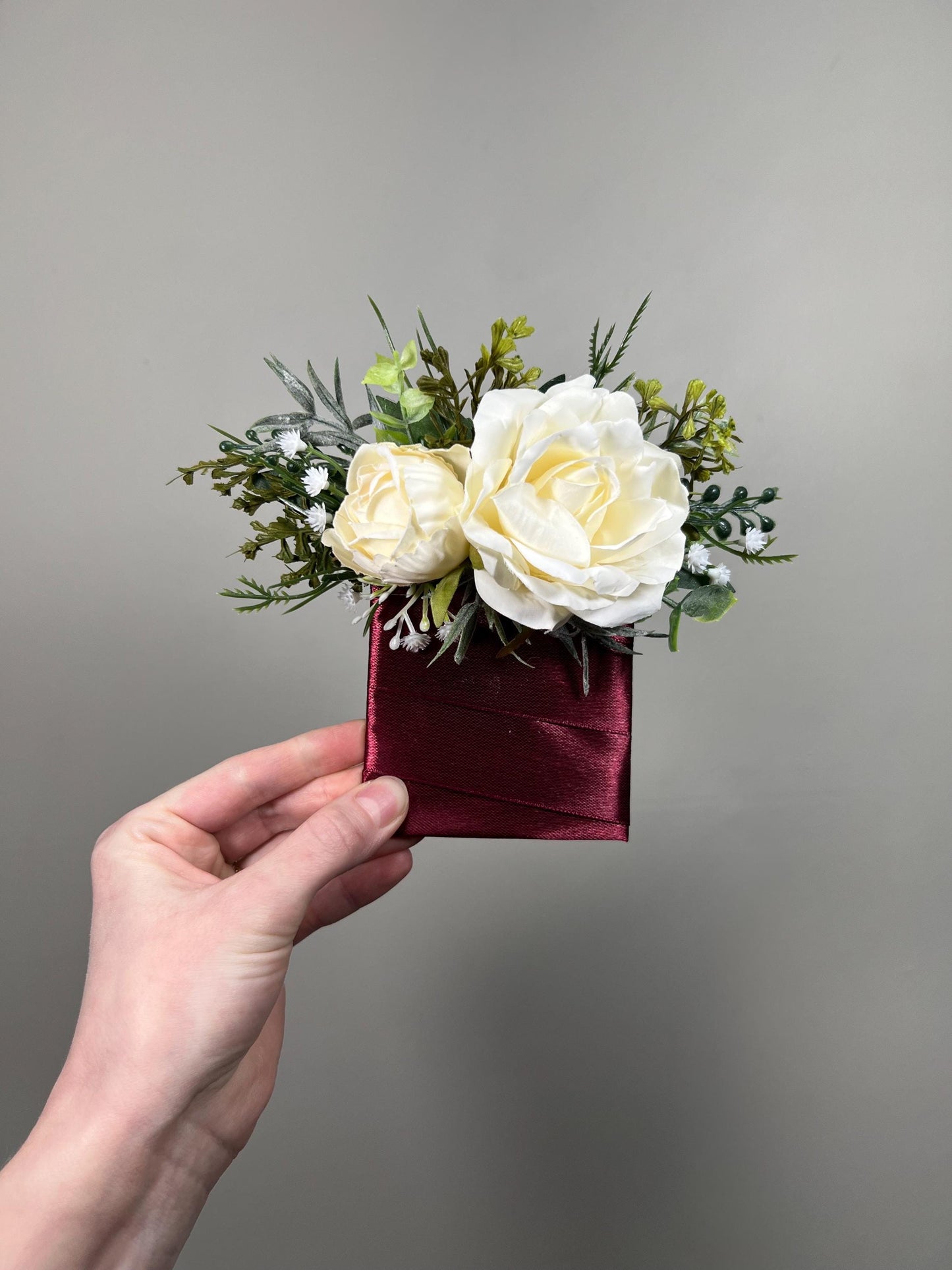 Ivory Pocket Boutonnière Wedding Rustic Groom Champagne Square Boutonnière Groomsmen Eucalyptus Greenery Cream Off White Artificial Flower